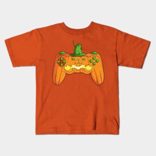 Video Games Gaming Gamer Halloween Pumpkin Controller Kids T-Shirt